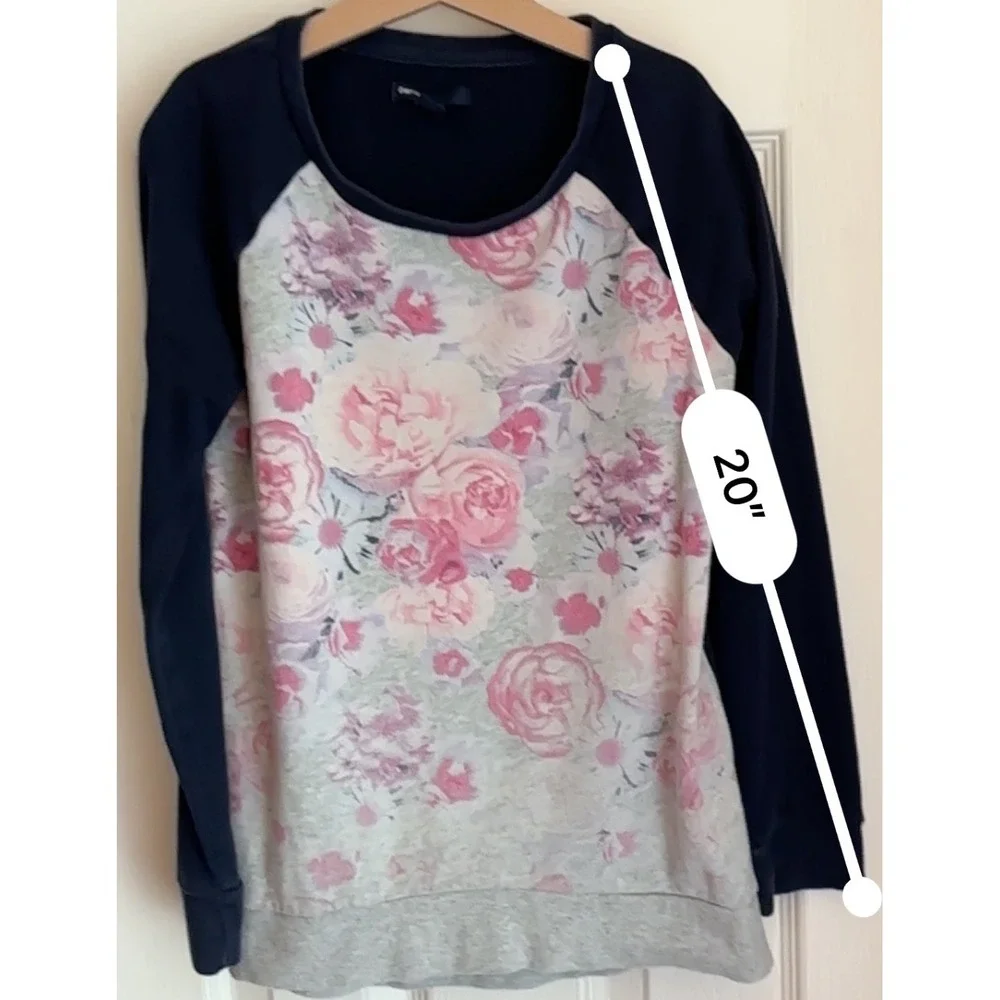 Gap Kids Floral Print Navy Blue Long Sleeve Top Girls‎ Size L(10)